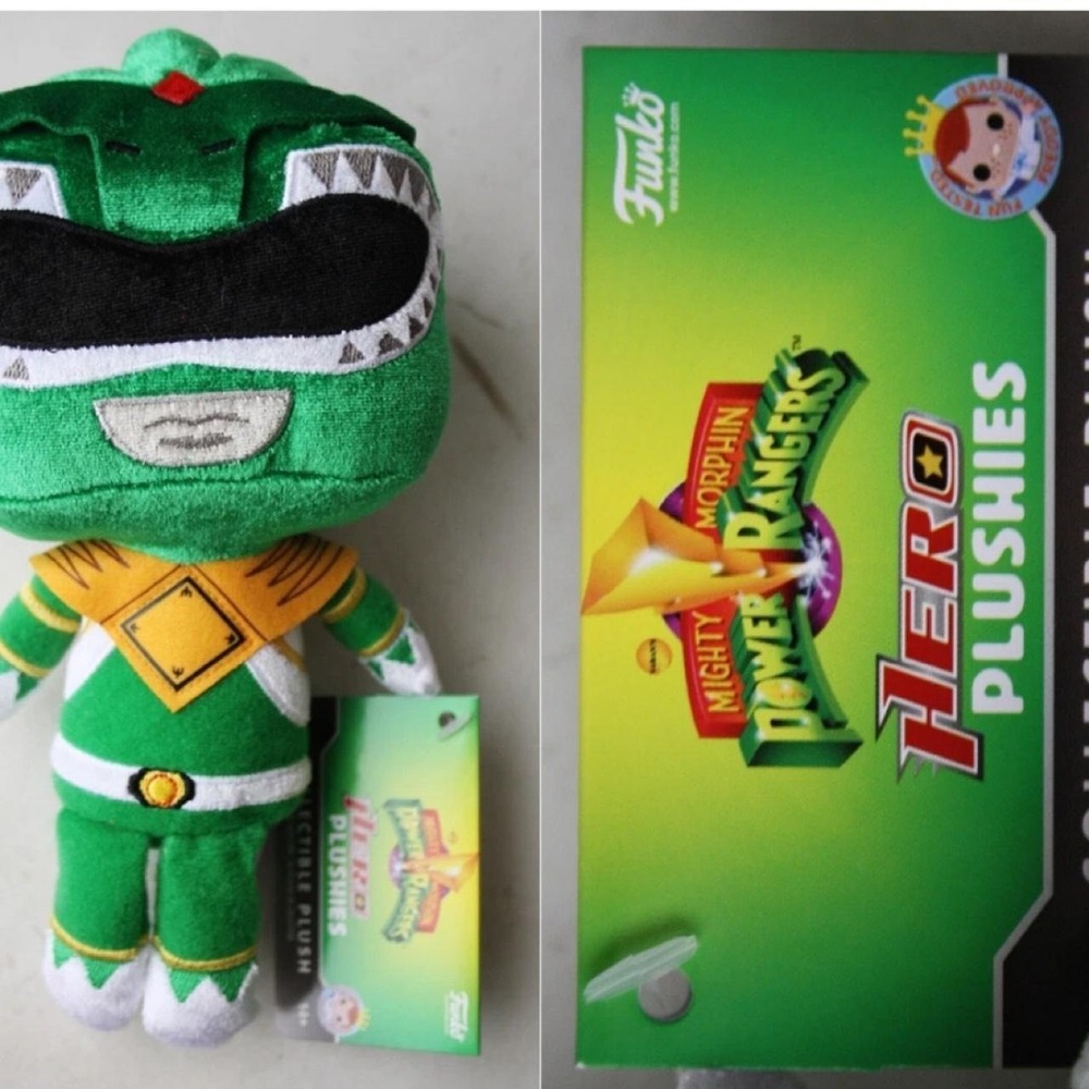 Mighty Morphin Power Ranger Green Ranger plush doll with yellow and white accent